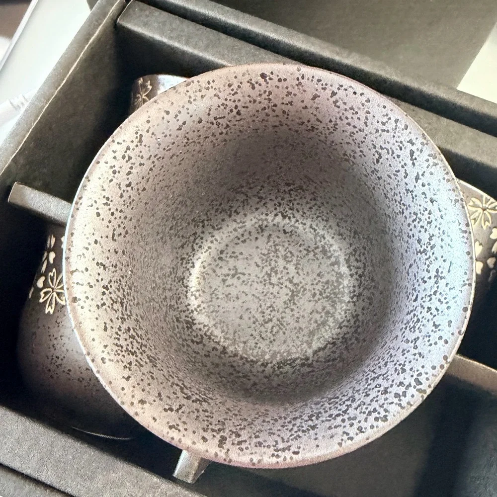Grey Japanese Floral Ceramic Teapot and Cup Set - Picture 7 of 8